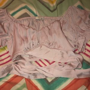 Blush pink cropped off the shoulder top